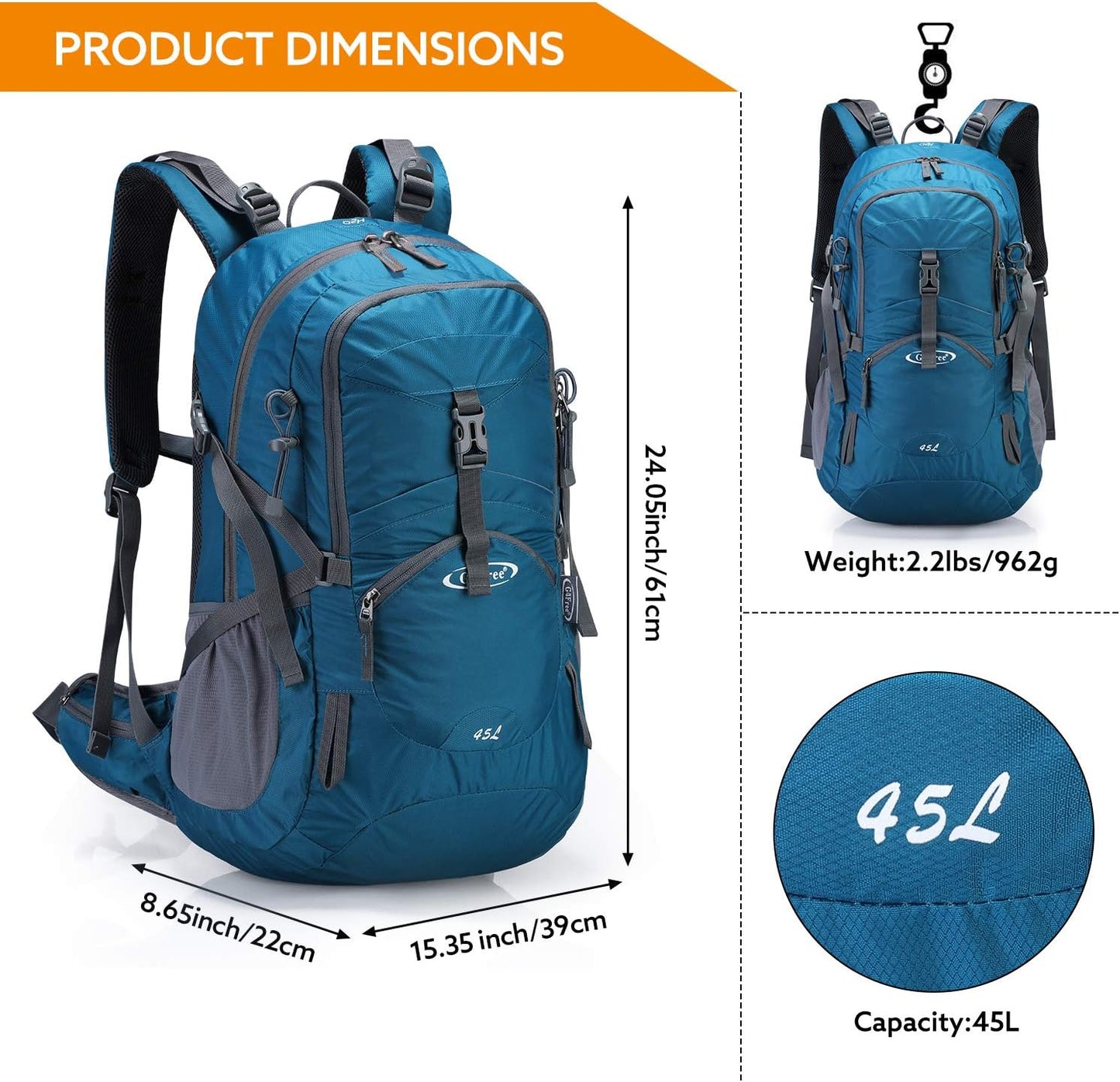 G4Free Hiking Backapck, Dark Grey, One Size