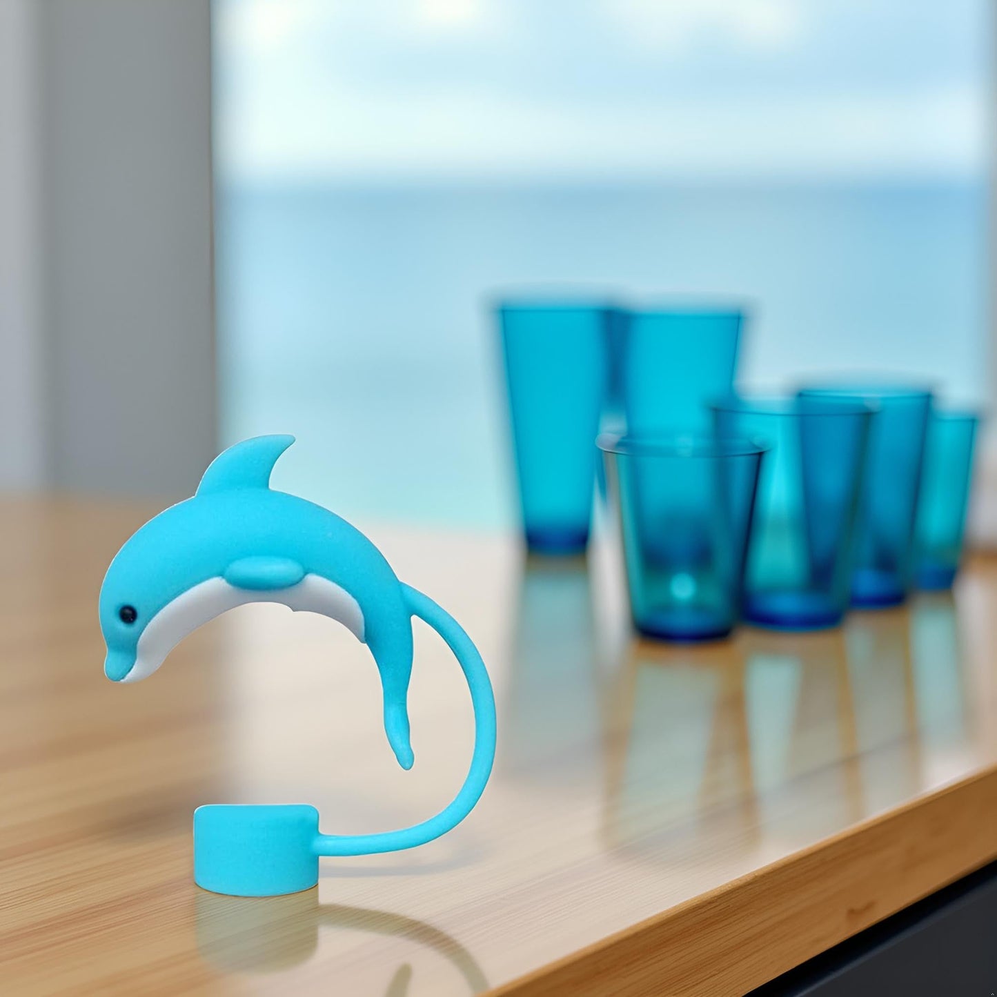 4PC Dolphin Straw Cover for Stanley Cup, 10mm Silicone Straw Covers Cap for Stanley Cup Accessories, Cap Stopper for Reusable Straws Tip Lids
