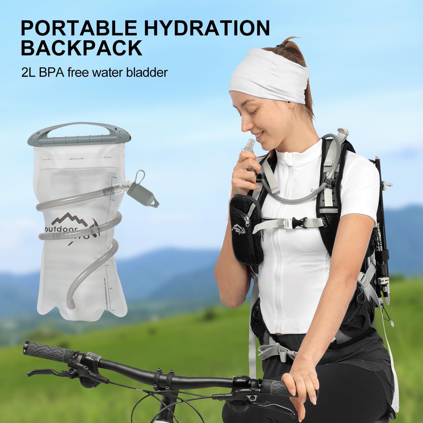 IX INOXTO Hydration Pack,20L Hydration Backpack, Hiking Internal Frame Backpacks with 2L Hydration Water Bladder and Rain Cover, for Cycling,camping, hunting,Ski, Snow for Men, Women (black)