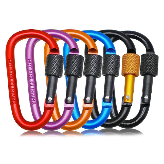 6 Pack Small Locking Carabiner Clips - 3 Inch Aluminum Alloy D-Ring Key Hooks with Twist Lock, Secure for Keys, Pet Leash, Travel Accessories (Not for Climbing)(Multicolor1)