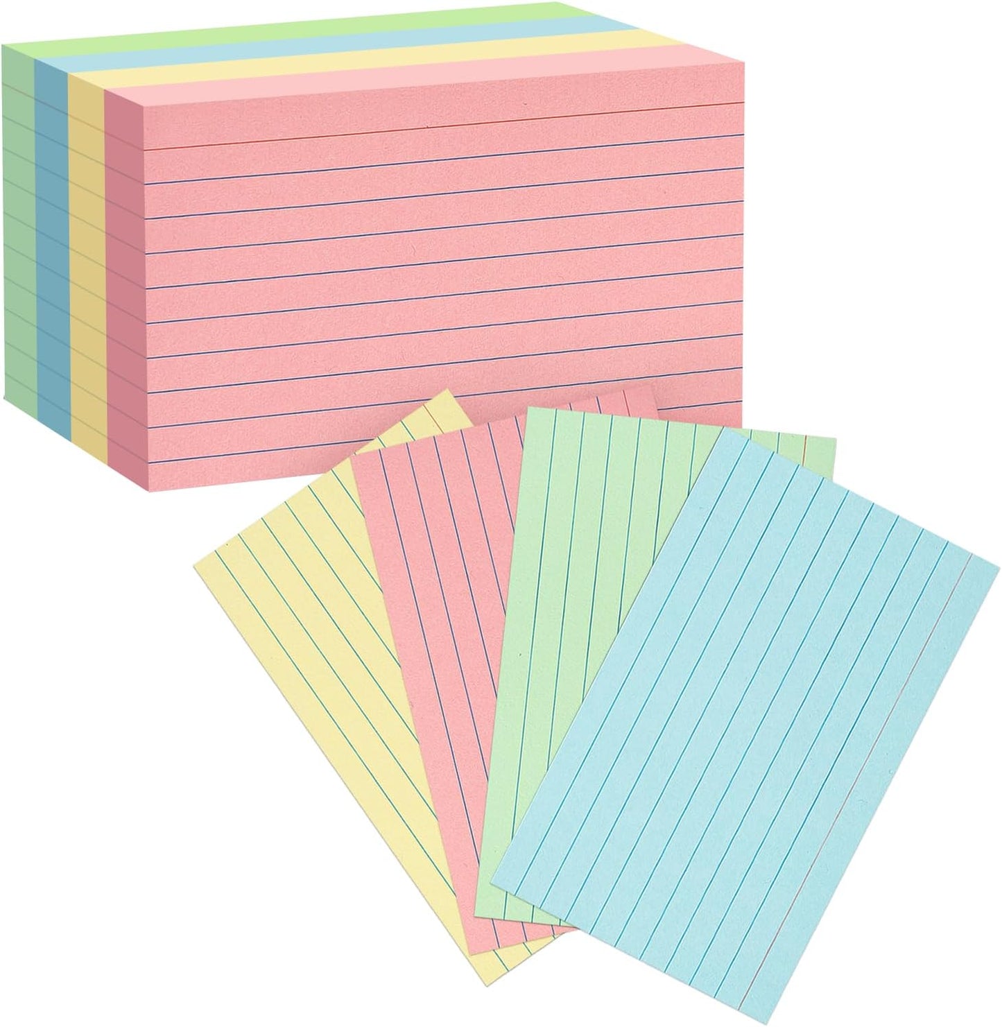 Colored Index Cards 5x8 100Pcs, Goefun Ruled Flashcards, 4 Color Notecards for Studying, Recipes, Memo Cards, Office Supply, DIY, Presentation