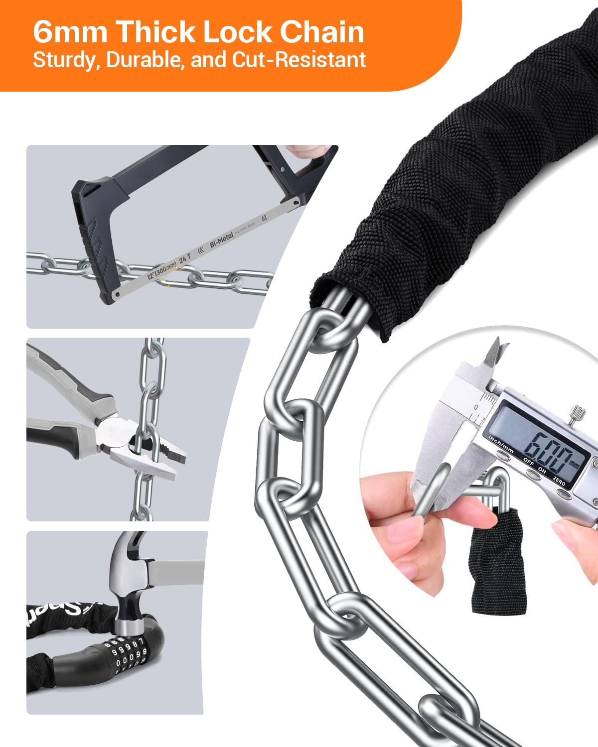 Sportneer Bike Lock: 5 Digit Combination High Security Anti Theft Bike Chain Lock - 5.9ft Heavy Duty Keyless Bicycle Lock for Bike Motorcycle Scooter Door & Gate - Easy to Use, Bike Accessories