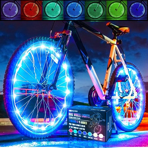 BLITZU Bike Wheel Lights, Bicycle Spoke Decorations Light for Night Riding, 2-Tire Pack 7 Colors in 1 Fun Bright Patterns, Disco LED Safety Strip Light, Bike Accessories for Kids, Boys, Girls, Adults