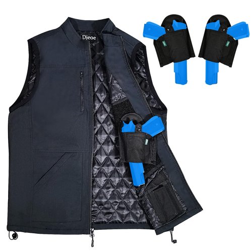 Djeoe Concealed Carry Vest for Men, CCW Lightweight Softshell Vest Outerwear Zip Up Windproof Sleeveless Jacket