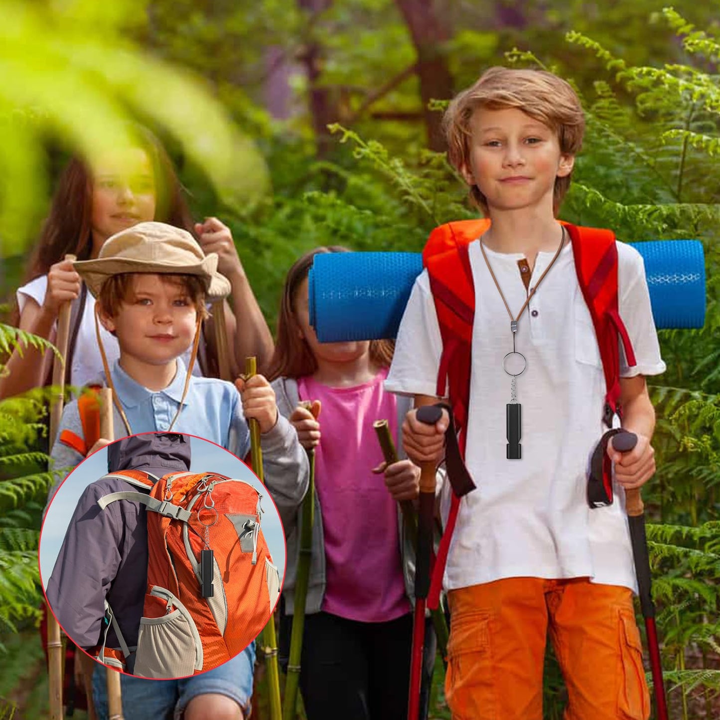 AOZUO 6PCS Emergency Whistles, Loud 120dB Double Tube Whistle Aluminum Alloy Safety Whistle Survival Whistles with Keychain for Outdoor Camping Hiking Hunting Boating Backpacking(Black)