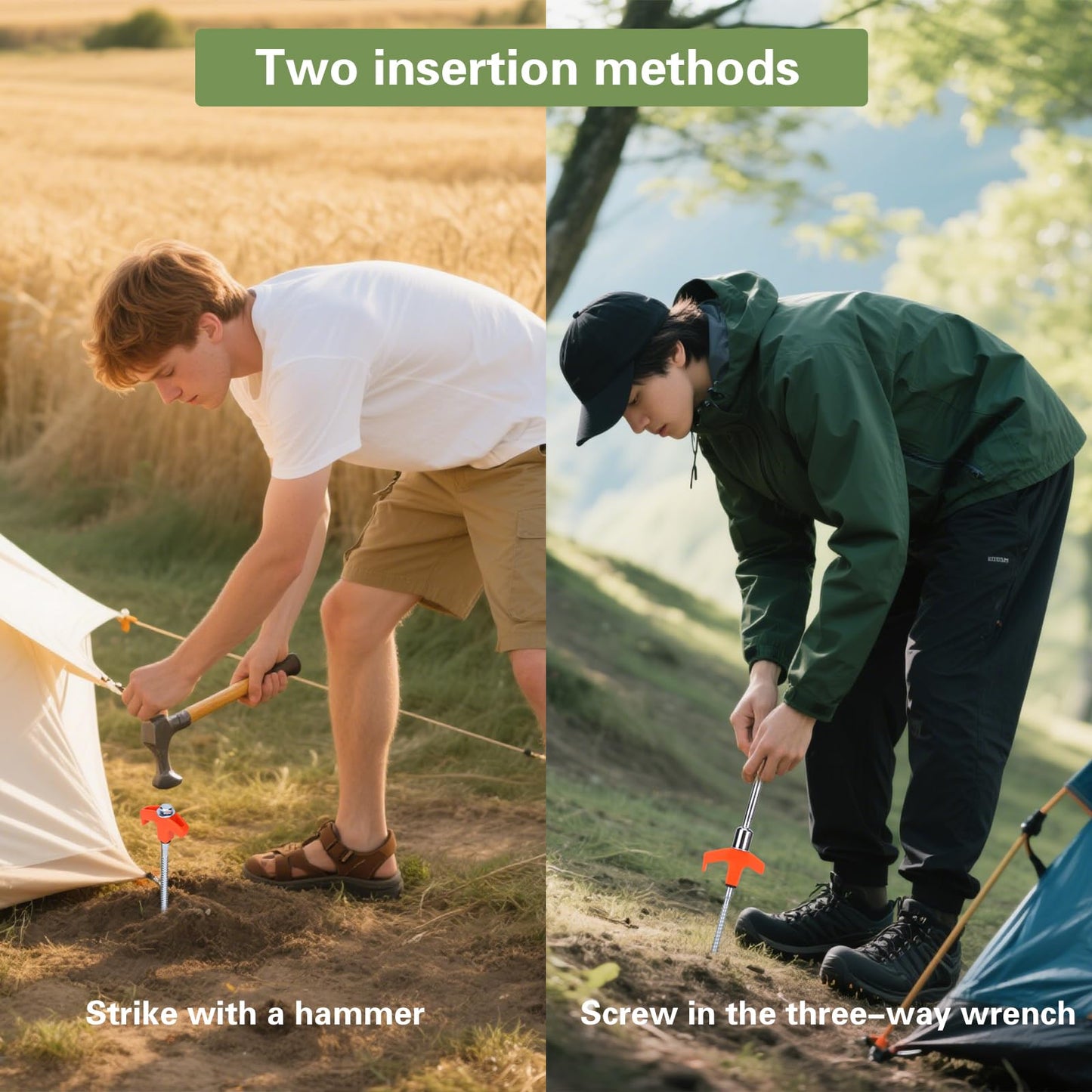 8" Screw in Tent Stakes - Ground Anchors Screw in, Camping Tent Accessories, Metal Threaded Tent Spikes, Tent Stakes for Outdoor Camping,Y-Shaped 3 Way Wrench (9)