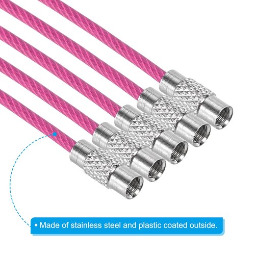 PATIKIL 5.9" Length Wire Keychain Cable, 6 Pack Stainless Steel 2mm Key Ring Loop for Outdoor Hiking Hanging Luggage Tag Keys ID Card, Pink