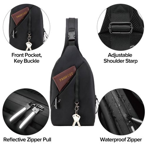 Crossbody Sling Backpacks Small Sling Bag for Men Women Shoulder Motorcycle Chest Daypack One Strap Backpack for Casual Travel Diving Hiking Gym Outdoor Sports Black