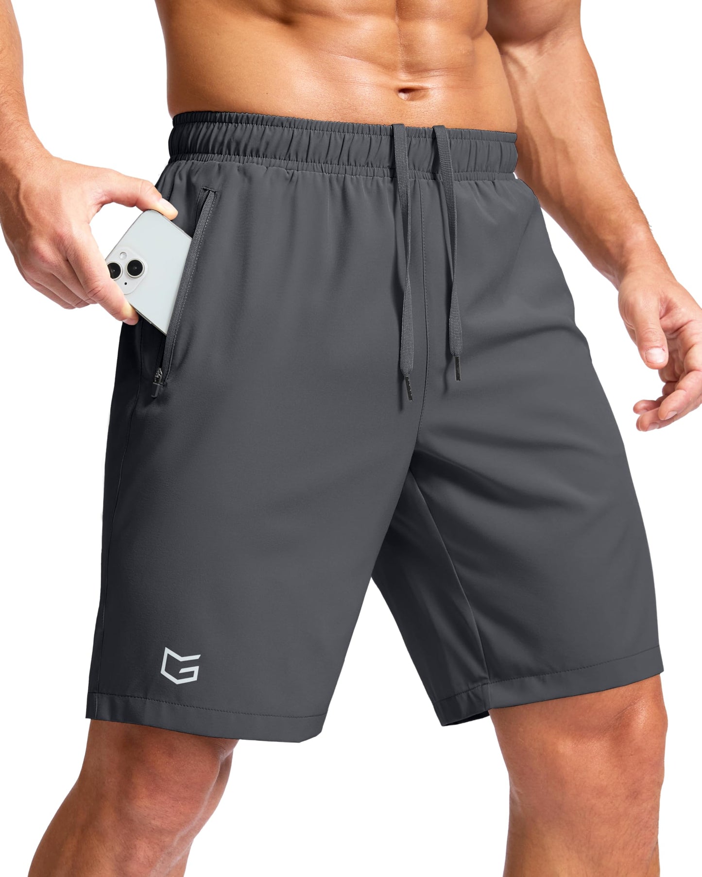 G Gradual Men's Athletic Running Shorts with Zipper Pockets Quick Dry 7"/ 5"/ 9" Workout Gym Shorts for Basketball Hiking(Dark Grey,9XXL)