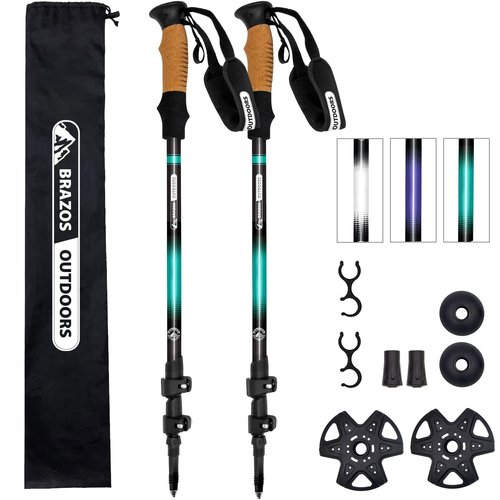 Brazos Trekking Poles for Hiking | Collapsible Walking Stick | 24" to 54" (Pair of 2) 9.7oz Ultra-Light Aluminum with Cork Grip | Hiking in All Terrains & Seasons
