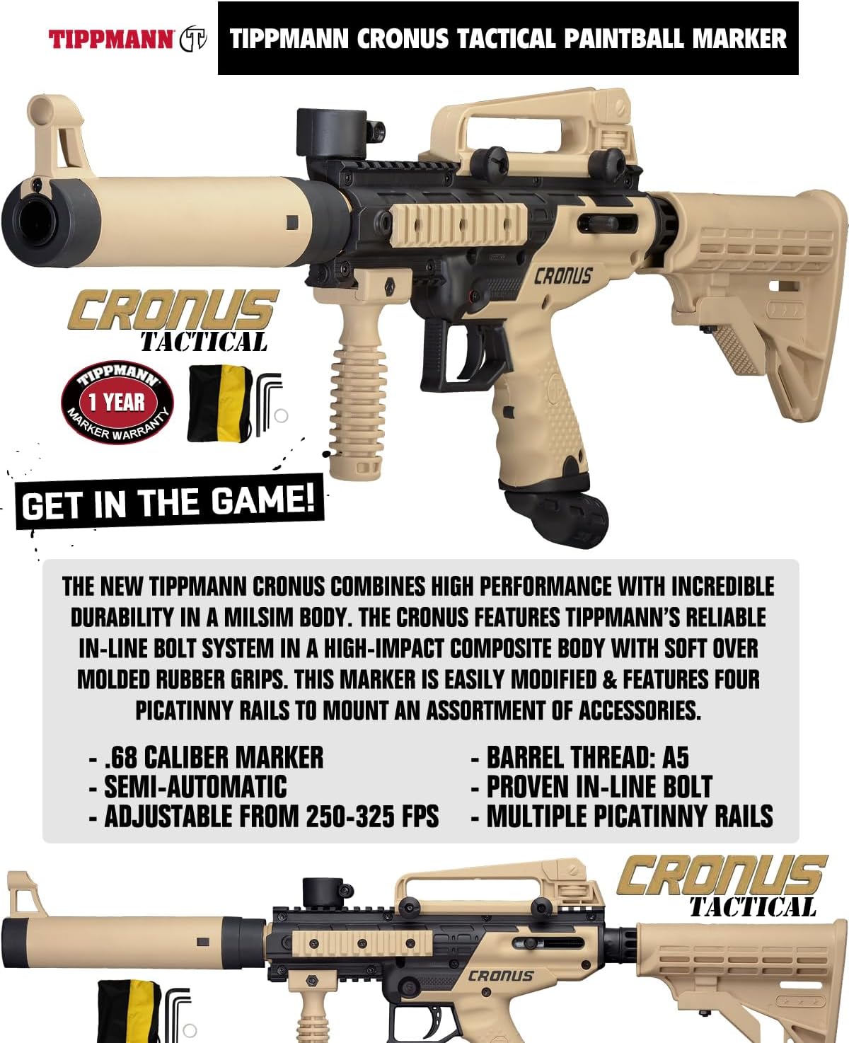 Tippmann Cronus Tactical Paintball Gun Marker Starter Package - Maddog Edition