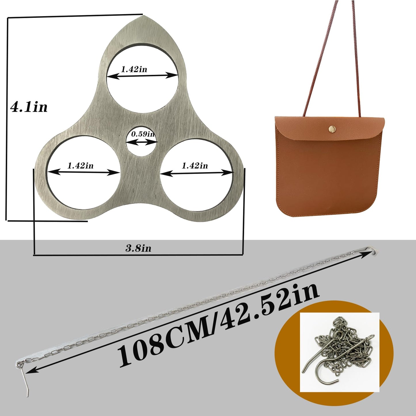 Stainless Steel Picnic Support Triangle,Suitable for Camping and Outdoor Cooking Triangle, Can Be Transformed Into a Tripod with Adjustable Chain Hanging Cookware, an Essential Outdoor Tool