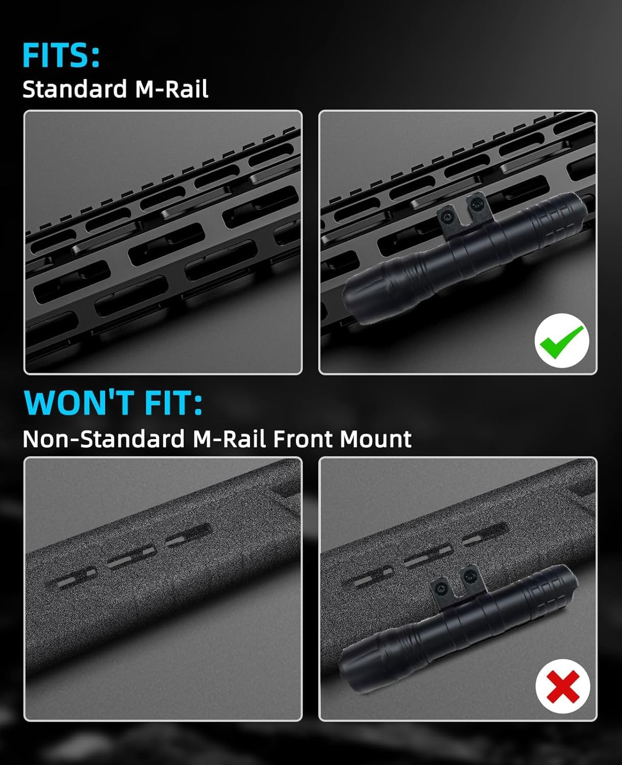 EZshoot 1800 Lumens Tactical Rifle Light with Remote Pressure Switch Compatible with M-Rail, IPX7 Waterproof Rechargeable Rifle Flashlight with Strobe Mode for Home Defence, Hunting