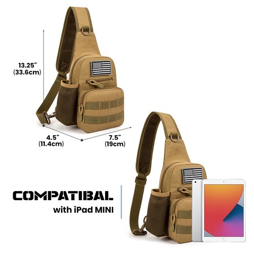 Love Deliver Sling Backpack Tactical Sling Bag for Men, Chest Bag Daypack Crossbody for Travel Sport Running Hiking,Yellow-brown