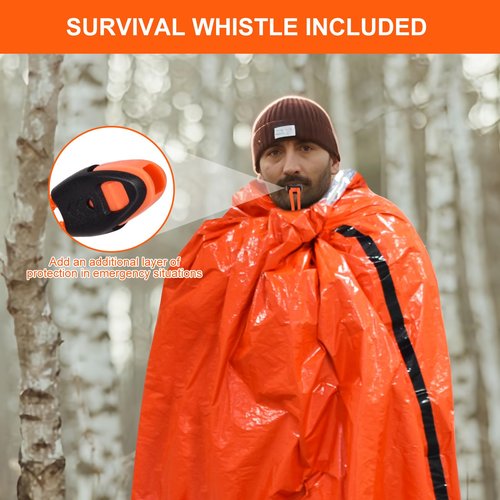 Emergency Sleeping Bag 4 Pack Survival Sleeping Bag with Whistles Thermal Emergency Bivy Sack Sleeping Bags Portable Emergency Blanket for Outdoor Hiking Camping (Orange)