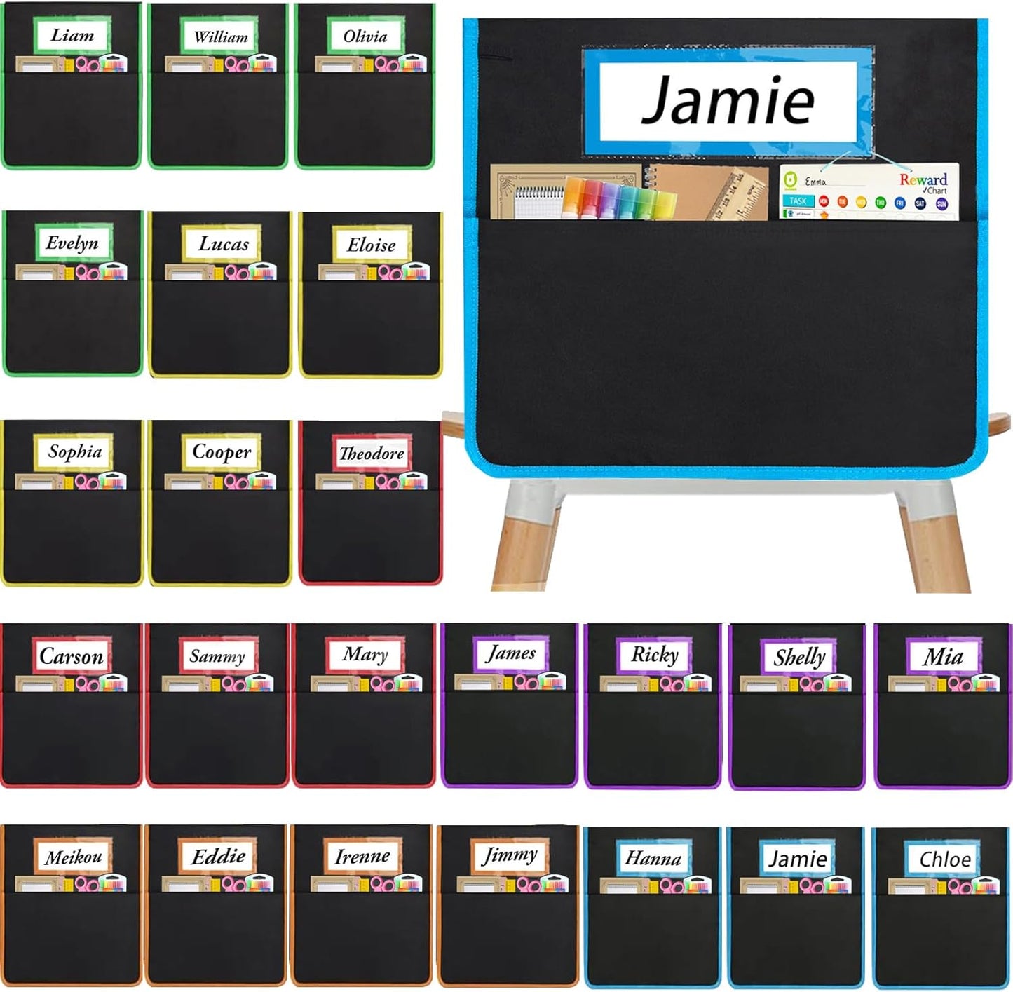 24 Pcs Chair Pockets for Classrooms, Student Chair Pockets, Classroom Chair Pockets, Seat Pockets for Classroom Chairs, Seat Sacks for Classroom Chairs, Seat Sack