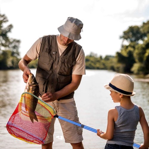 PLUSINNO Kids Fishing Net, Telescopic Lightweight Landing Net with Aluminum Pole Handle and Nylon Mesh, Catch and Release Butterfly Net for Kids Youth Outdoor (2 Pack - Blue)