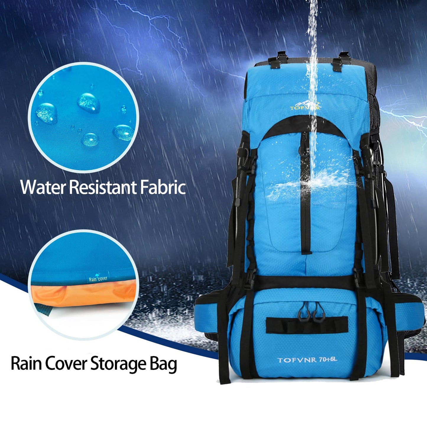 75L Hiking Backpack, Water Resistant Lightweight Outdoor Sport Daypack Travel Bag for Camping Climbing Touring (Light Blue)