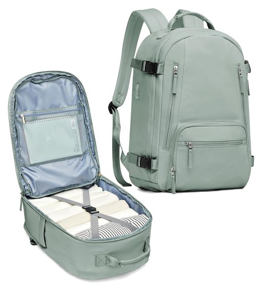 BJLFS Large Travel Backpack for Women Men,Carry On Backpack,Hiking Backpack Waterproof Outdoor Sports Rucksack Casual Daypack Travel Essentials（simple, Army green）