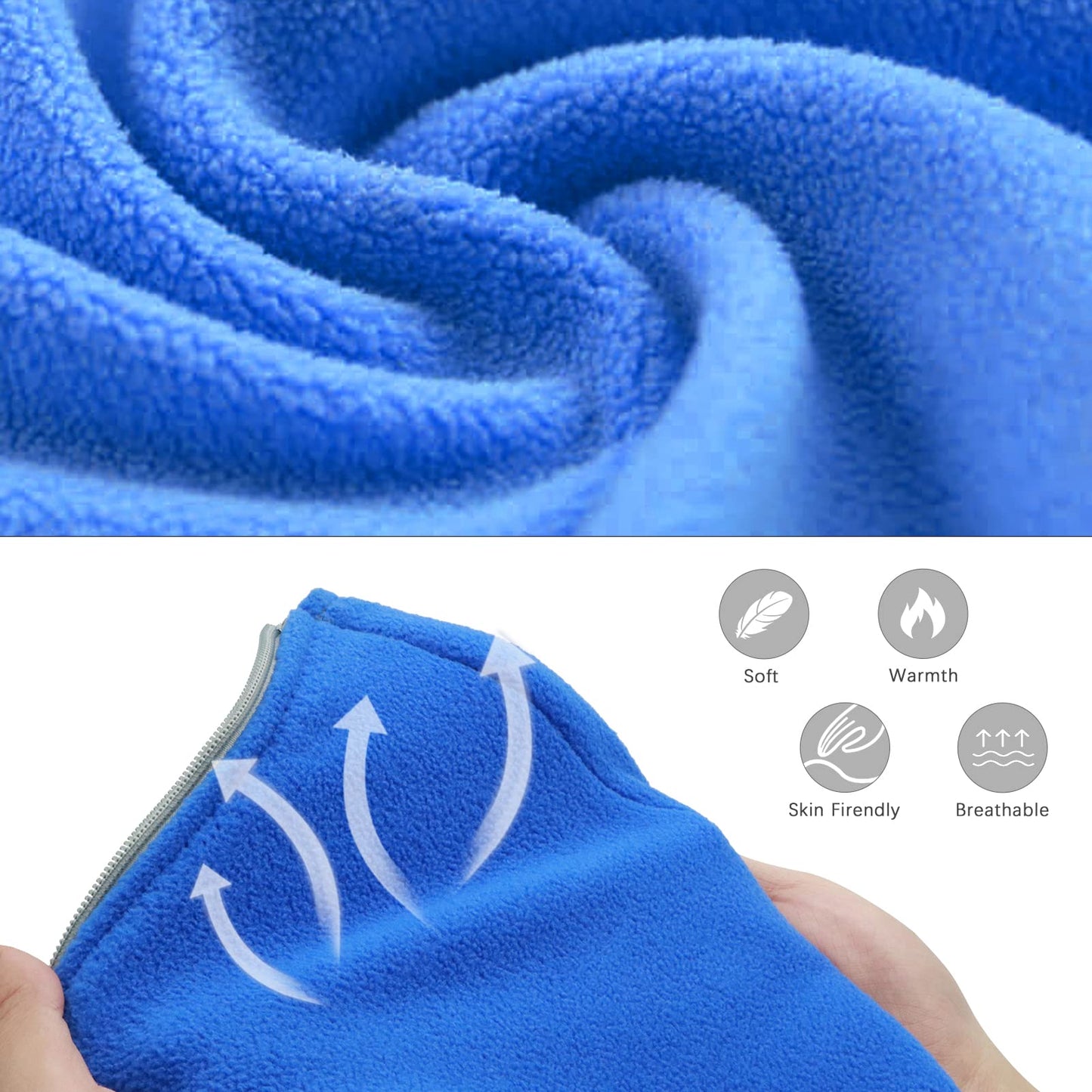 Arctic Lemmings Fleece Sleeping Bag Liner, 75" Long Zipper Microfiber Fleece Travel Single Sleeping Bag Camping Blanket, Indoor Outdoor Blanket for Adults & Children (Blue)