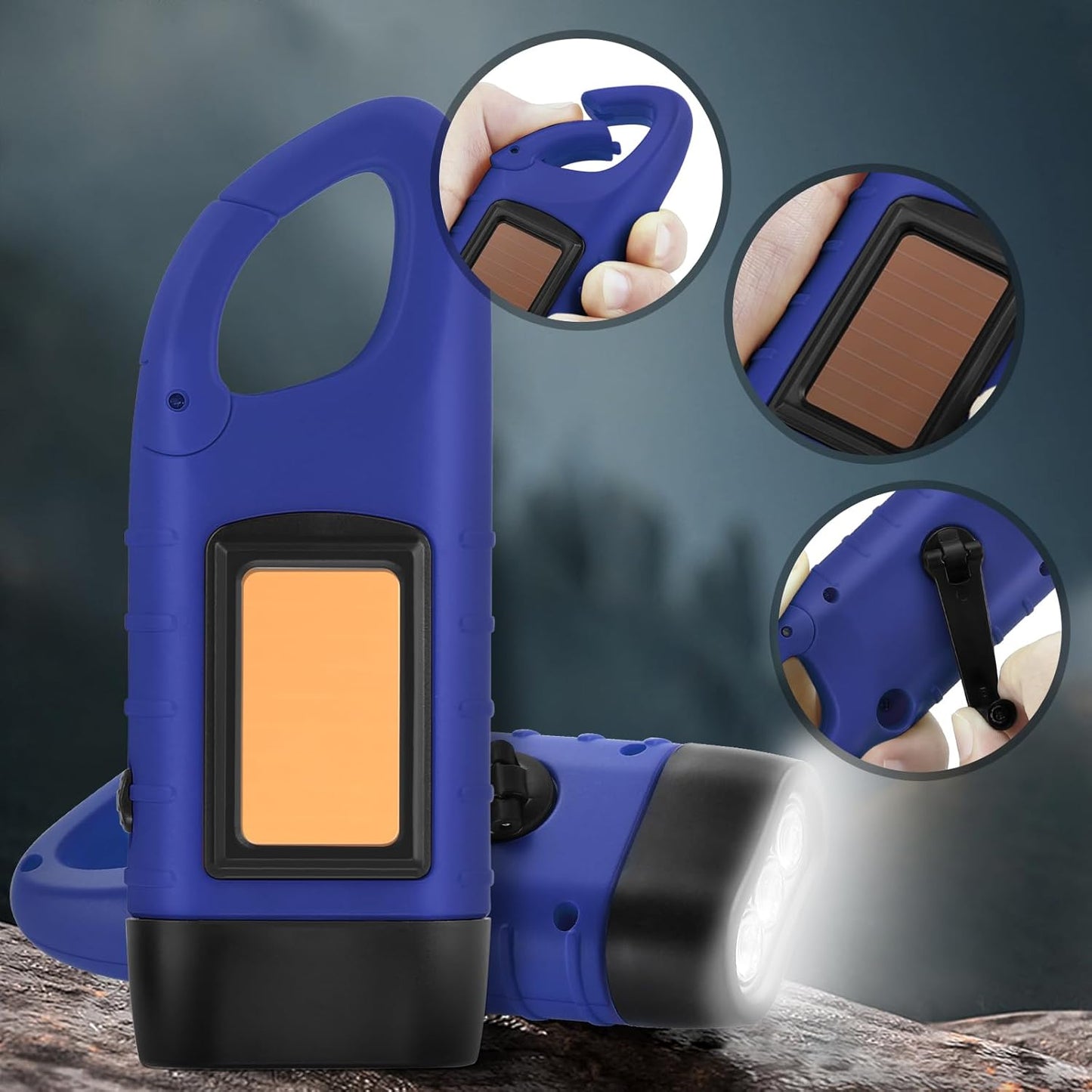 Simpeak 2-Pack Hand Crank Solar Powered LED Flashlight, Emergency Survival Flashlight Torch for Outdoor Sports, Green
