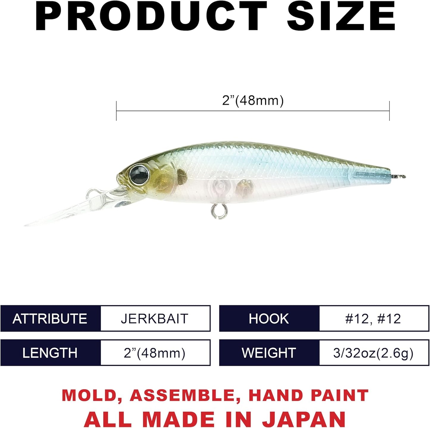 Pointer 48DD Fishing Lures - 2” Deep-Diving Jerkbait for Trout & Bass, Freshwater Tackle