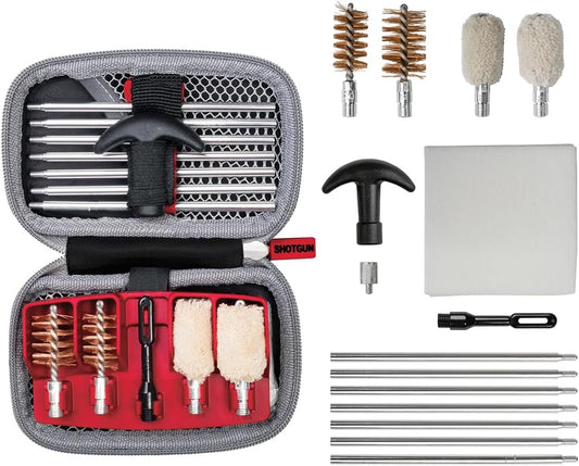 Real Avid Shotgun Cleaning Kit – Compact Cleaning Case for 12 and 20 Gauge with 7 Section Rod, Bronze Brushes, Mops, Bore Patch Tip, Thread Adaptor and 50 Patches - Trap & Hunting Maintenance Kit