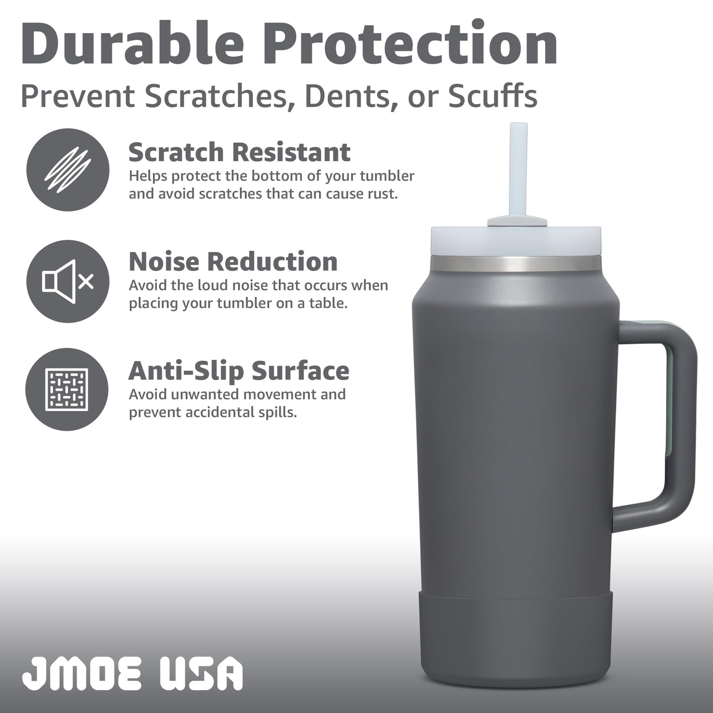 Jmoe USA Boot for 64oz Stanley Quencher H2.0 FlowState Tumbler With Handle | BPA Free Silicone | Sleeve Protector for Bottom of Cup | Protects Against Dents & Scratches (Charcoal)