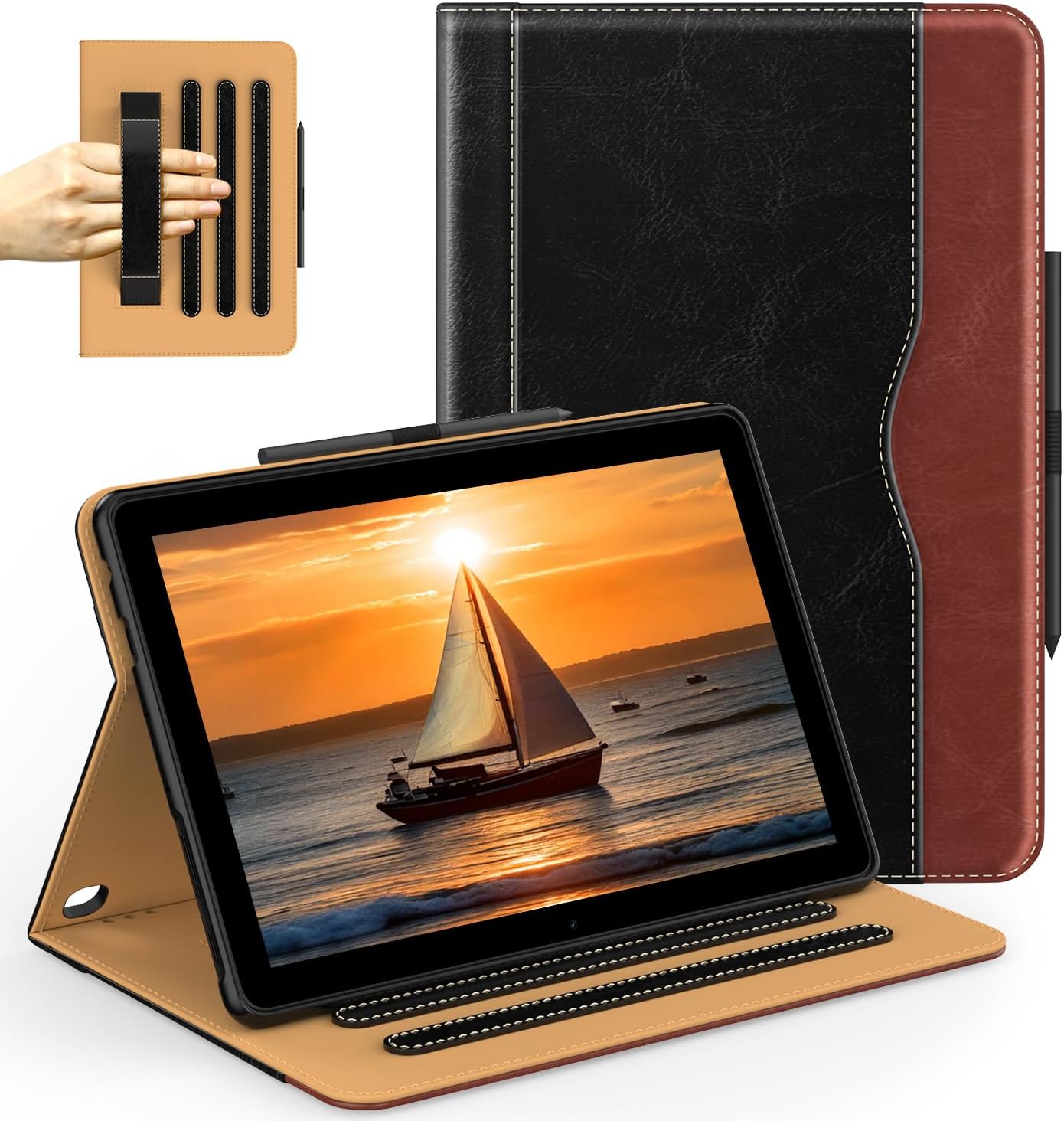 for 10 Tablet Case (13th/11th Generation 2023/2021 Released), PU Leather Folio Cover with Multi-Angle Stand/Pen Holder, Auto Wake/Sleep for 10/10 Plus, Black