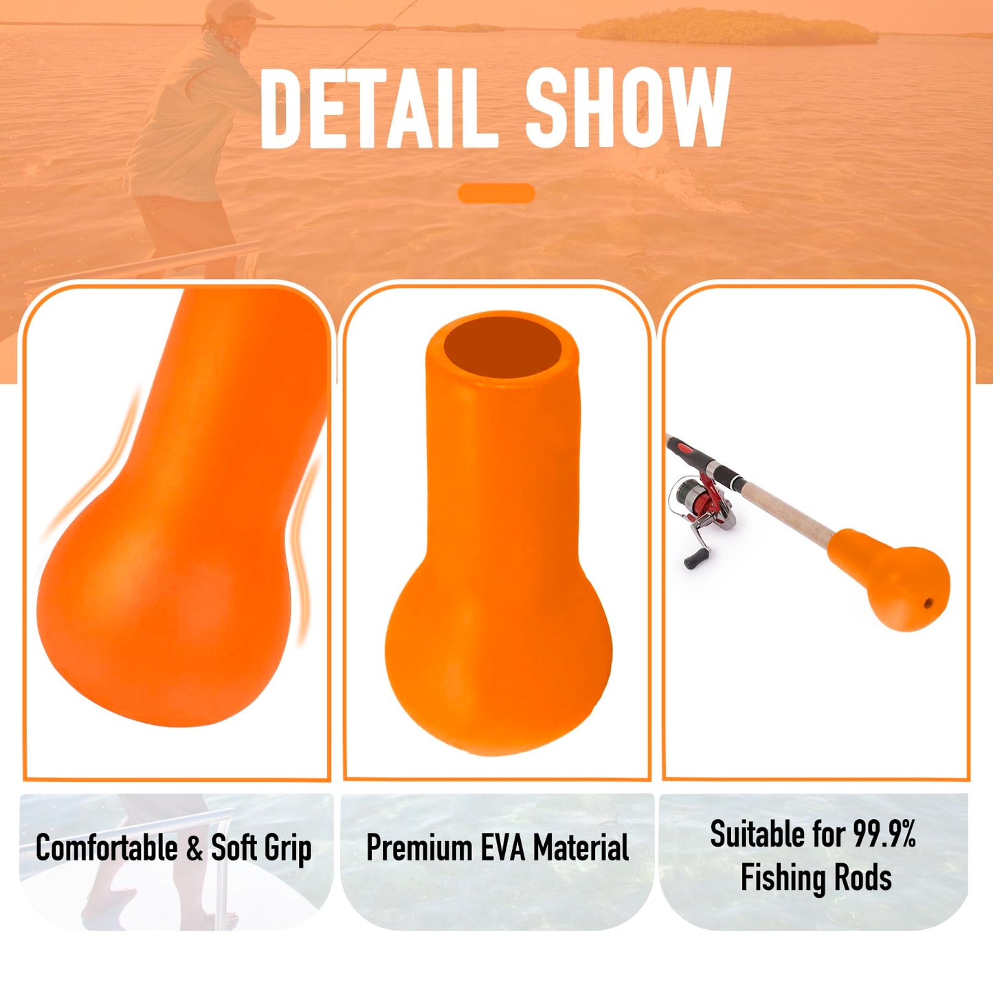 Fishing Rod Butt Cushion, Portable Belly Top Pole Bracket Fish Rod Belly Spherical Barrel, Shock Absorption EVA Foam Stand Up Fishing Pole Holder Base Support for Better Control (Orange)