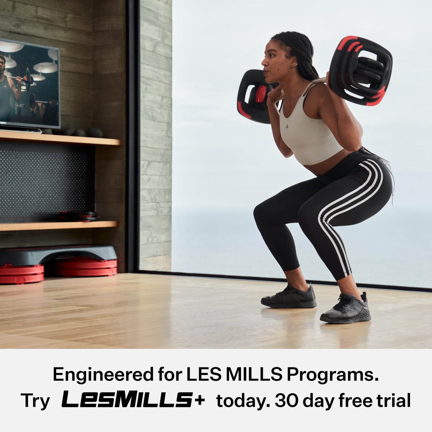 Les Mills™ SMARTBAR™ And Weight Plate Set Exercise Bundle for Total Body Workouts