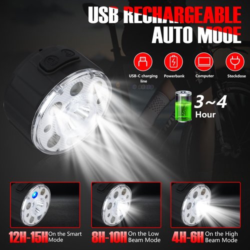 POOLHOLE 400 lumens Bike Headlight, Smart Sensor Mode Bike Light,Anti-Glare Waterproof Bike Headlight, USB-C Rechargeable Battery, Adjustable LED Bike Light for Night Riding