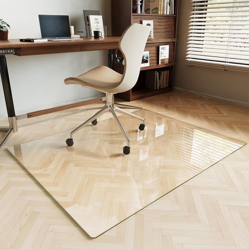Koonmi Tempered Glass Chair Mat for Hardwood Floors & Carpets, 40" x 80“ Transparent Heavy Duty Office Floor Protector with Noise-Free Gliding Shatterproof for Home Office Desk