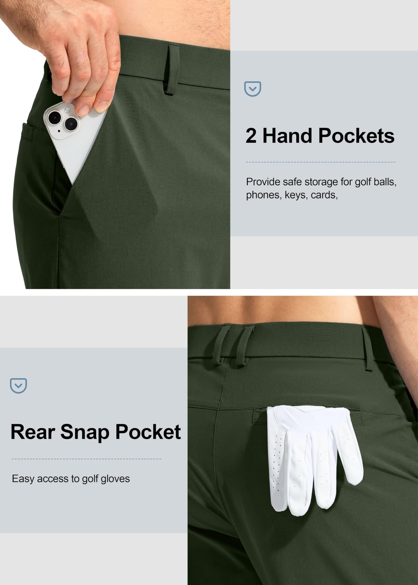 Pudolla Men's Golf Pants Stretch Work Dress Pants Men's Dress Pants 32 Lightweight Quick Dry Trousers with Pockets(Army Green 35Wx32L)