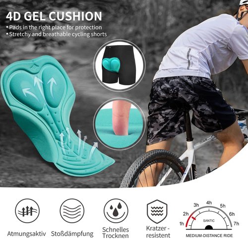 Santic Men's Mountain Bike Shorts Padded Pack of Two Cycling Shorts with Liner Loose-fit Stretchy Zipper Pockets Bicycle MTB Shorts Trail Camo Black S