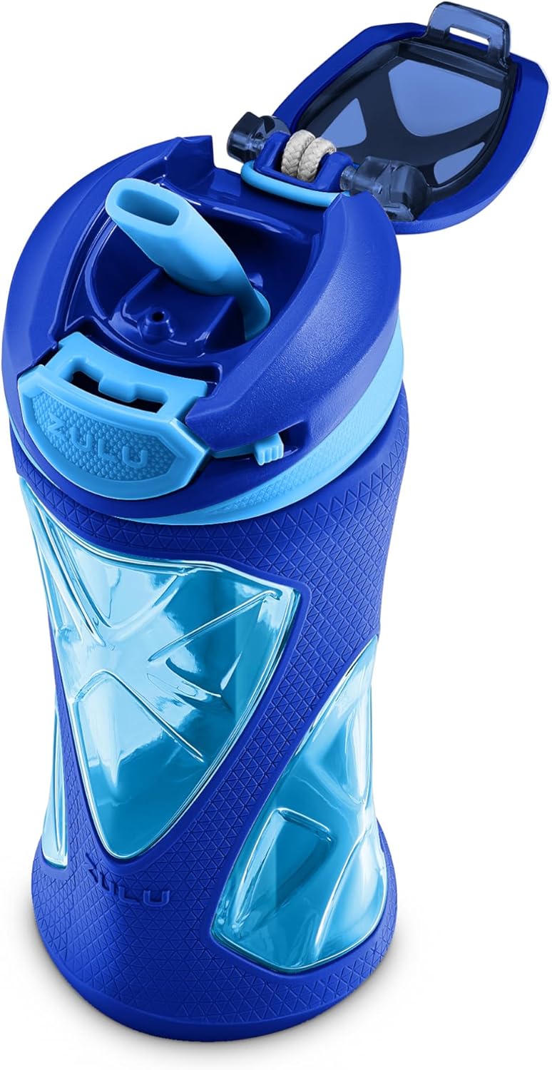 ZULU Torque 16oz Plastic Kids Water Bottle with Silicone Sleeve and Leak-Proof Locking Flip Lid