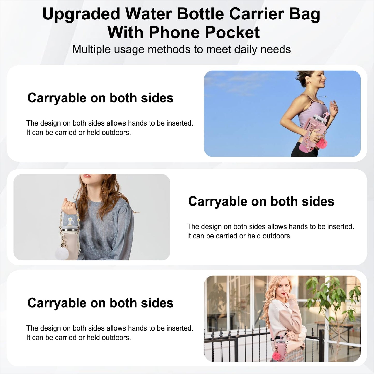 3tyto Stanley Cup Accessories Set Including Water Bottle Carrier Bag,Water Bottle Holder with Strap,Straw Cover, Charms,Silicone Boot for Stanley 40oz 30oz Tumbler (Black)