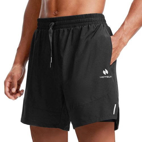 HOTSUIT Men's 2 in 1 Gym Shorts 5" Athletic Running Shorts Quick Dry for Workout with Zipper Pockets, Black, 2XL