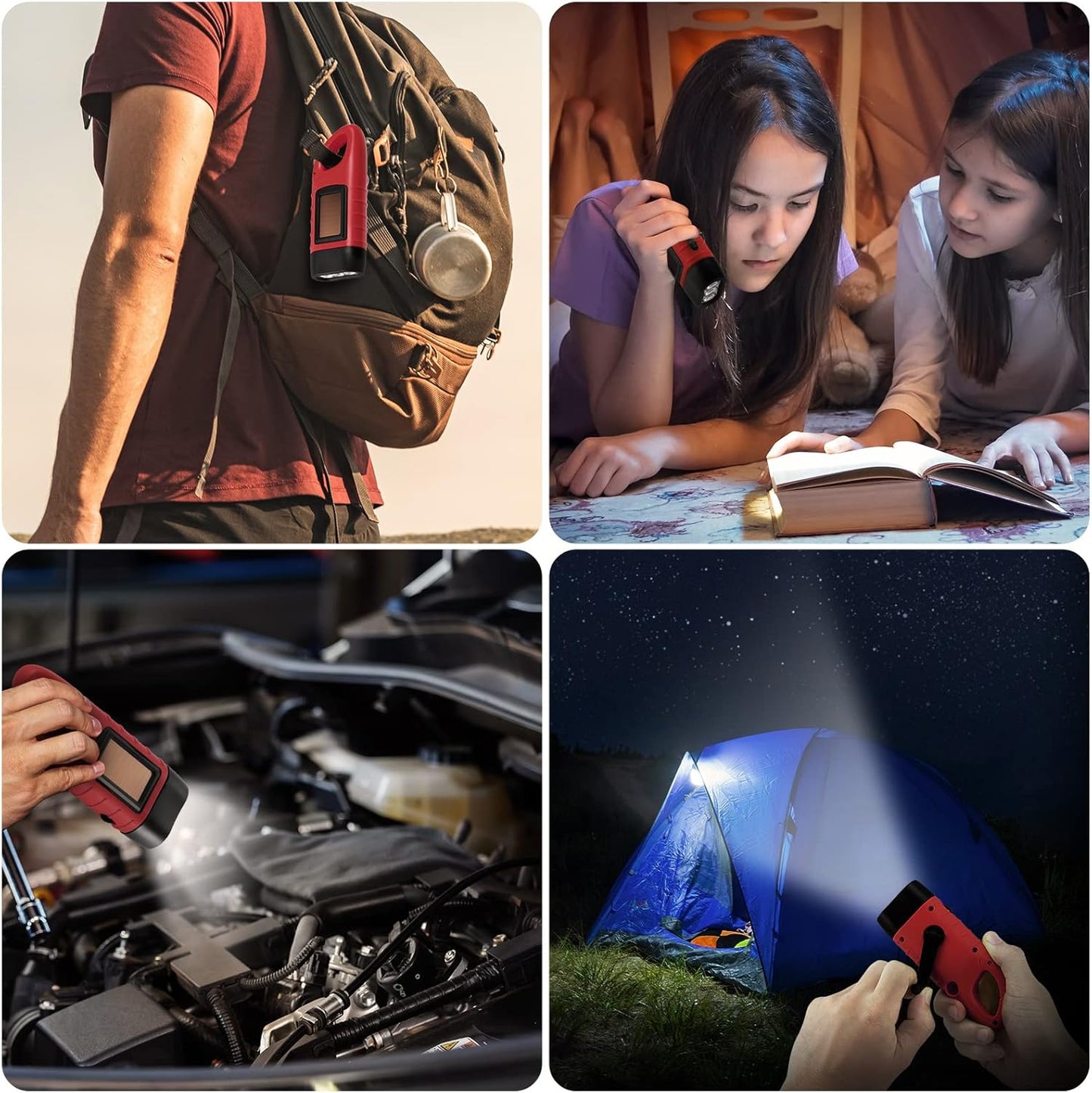 Simpeak 2-Pack Hand Crank Solar Powered LED Flashlight, Emergency Survival Flashlight Torch for Outdoor Sports, Green