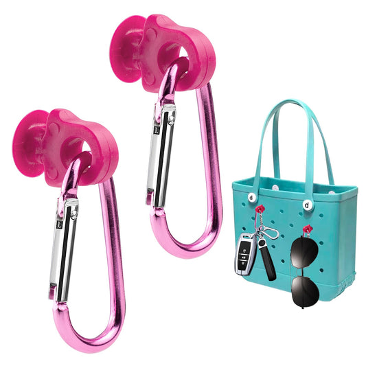 2 Set Hooks Set Accessories Compatible for Bogg Bag, Bogg Bag Accessories, Insert Carabiner Key Chain Holder Charms, Compatible for Small & Large Beach Bags (Rose Red)