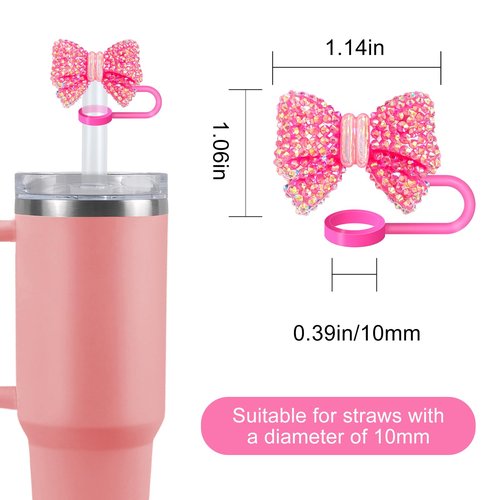 Hikkcos 4Pack Cute Bowknot Straw Cover Cap for Stanley Cup,30 40 Oz Silicone Straw Topper Compatible with Water Bottle Cup 10mm Dust-Proof Reusable Straw Tips Lids