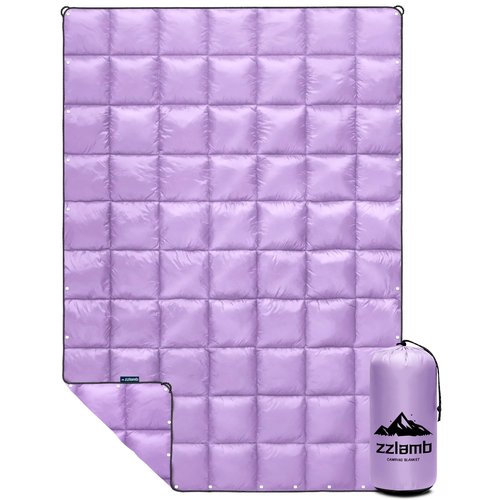 zzlamb Camping Blanket, Lightweight Puffy Travel Outdoor Blanket Down Alternative, Portable&Windproof Warm Quilt for Cold Days Plane Car Picnic Hammock Beach Backpacking, Purple 52x75in