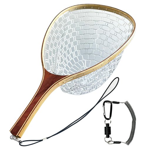 SEASPRO Fly Fishing Landing Net Trout Soft 23.62in Rubber Catch and Release Fish Net with Wooden Handle Frame Magnetic Fly Fish Net