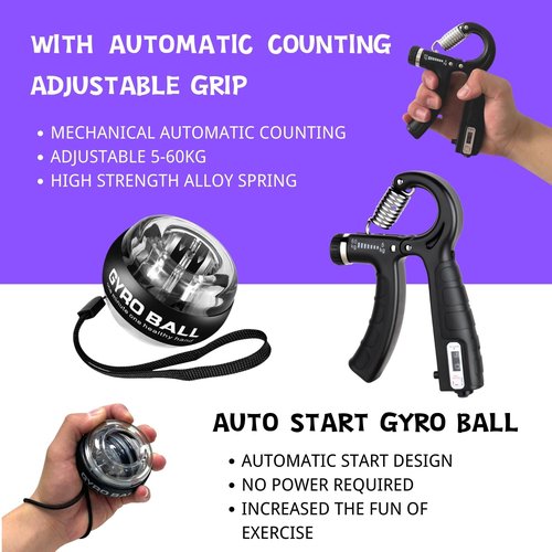 Qishangnana Hand Grip Strengthener Workout Kit (8 Pack) Forearm Grip Adjustable Resistance Hand Gripper, Finger Stretcher, Finger Exerciser, Grip Ring，Gyro Ball (black)