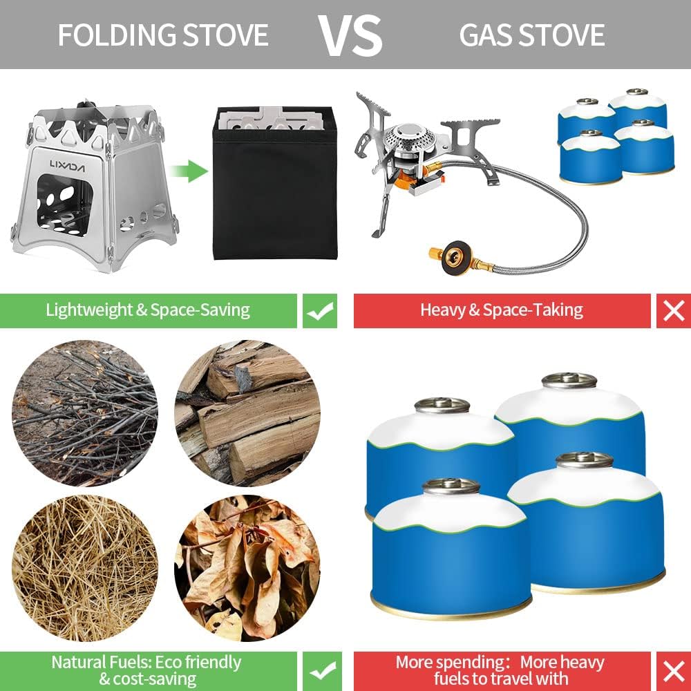 Portable Stainless Steel Camping Wood Stove - Lightweight Folding Backpacking Stove for Outdoor Cooking, Hiking, BBQ