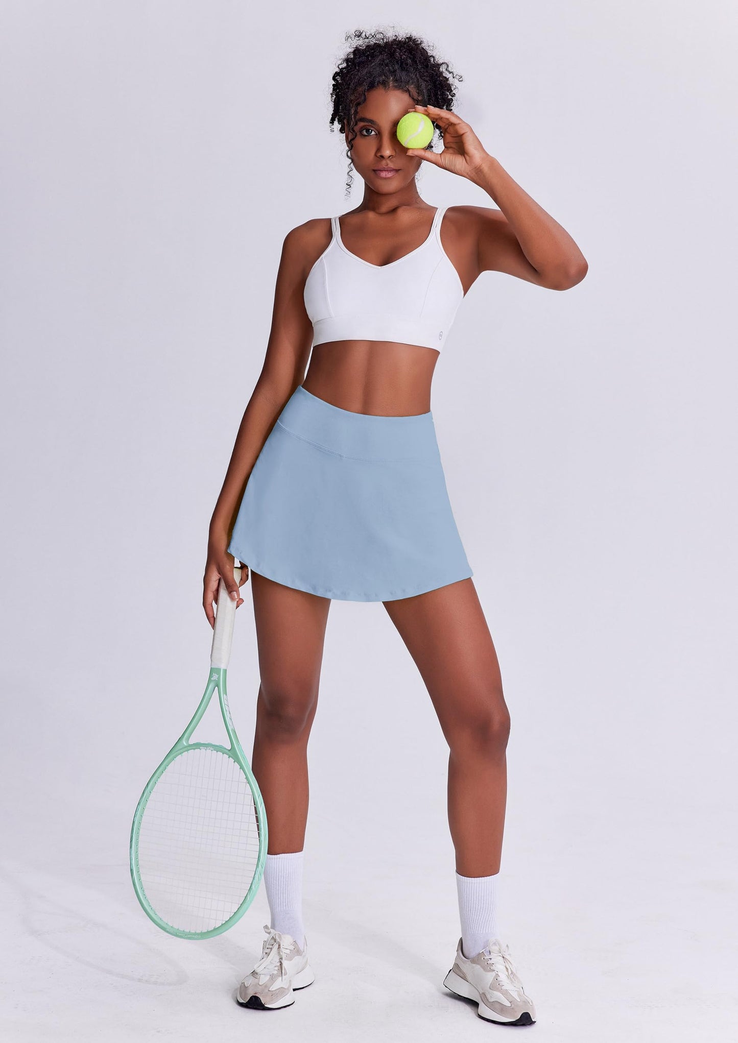 PINSPARK Womens Pleated Skirt Tennis Skirts 13" Lightweight Athletic Skort Pocketed Golf Outfits,Light Blue X-Small