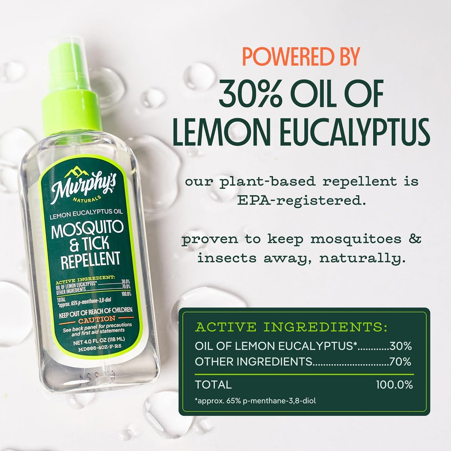 Murphy's Naturals Mosquito & Tick Bug Repellent Spray, Oil of Lemon Eucalyptus for Skin + Outdoor Gear, DEET-Free, 4 Ounce Pump, 2-Pack