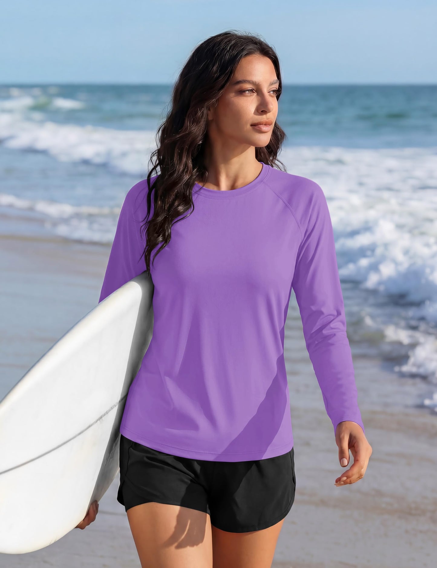 TACVASEN Women's UV Protection Shirts Long Sleeve UPF 50+ Rash Guard Quick Dry for Fishing Hiking Swim Workout Light Purple,M