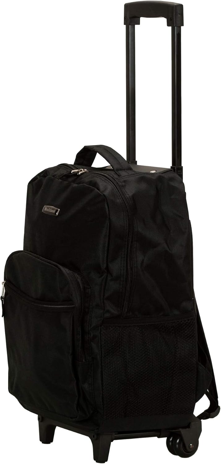 Rockland Double Handle Rolling Backpack, BLUELEOPARD, 17-Inch