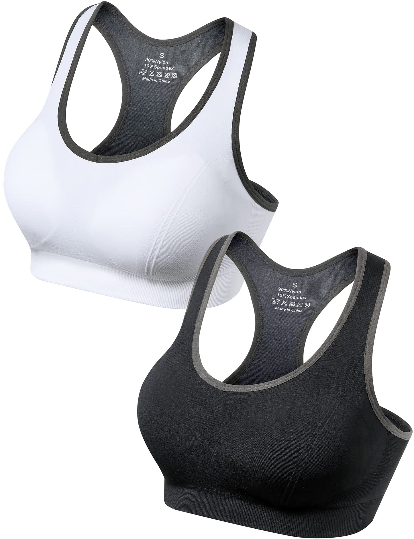 GXXGE Padded Racerback Sports Bras for Women High Impact Workout Yoga Gym Activewear Fitness Bra Black White X-Large